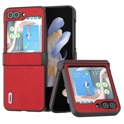 ABEEL For Samsung Galaxy Z Flip5 5G Case Wood Texture Hinge Design Leather+PC Cover