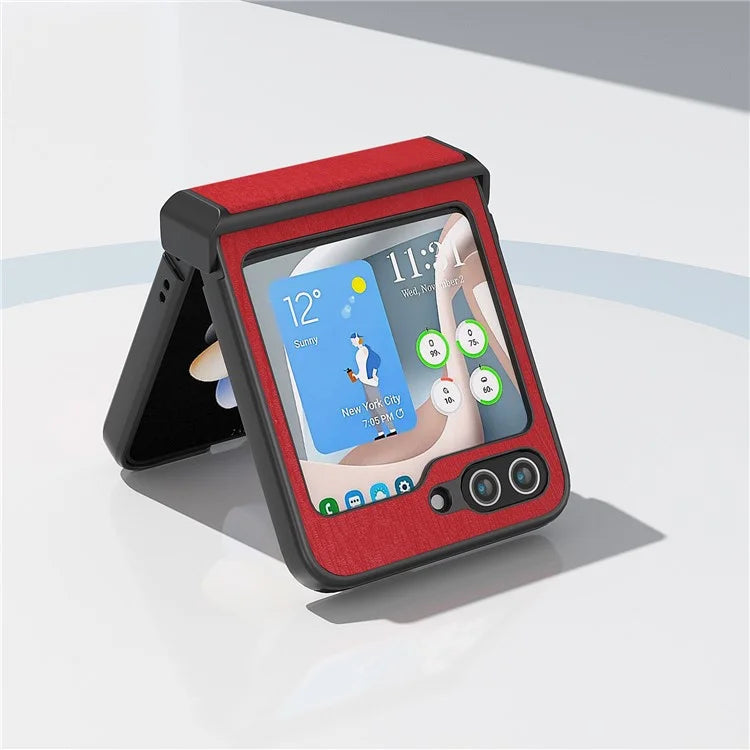 ABEEL For Samsung Galaxy Z Flip5 5G Case Wood Texture Hinge Design Leather+PC Cover