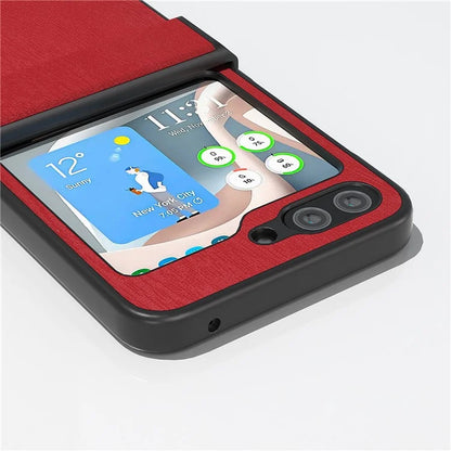 ABEEL For Samsung Galaxy Z Flip5 5G Case Wood Texture Hinge Design Leather+PC Cover