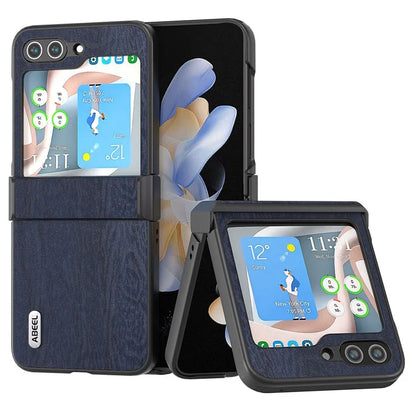 ABEEL For Samsung Galaxy Z Flip5 5G Case Wood Texture Hinge Design Leather+PC Cover