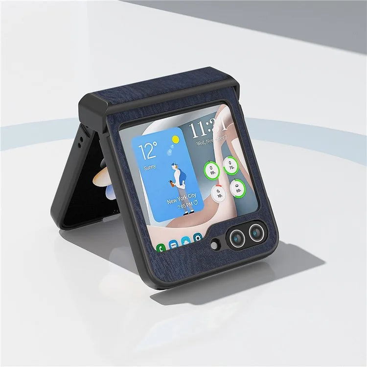 ABEEL For Samsung Galaxy Z Flip5 5G Case Wood Texture Hinge Design Leather+PC Cover