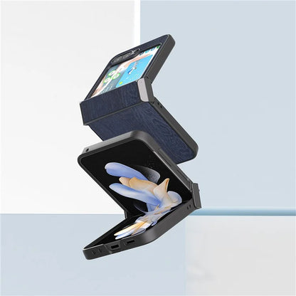 ABEEL For Samsung Galaxy Z Flip5 5G Case Wood Texture Hinge Design Leather+PC Cover