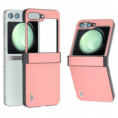 ABEEL For Samsung Galaxy Z Flip5 5G Case Genuine Cow Leather Coated PC Cover with Hinge Design