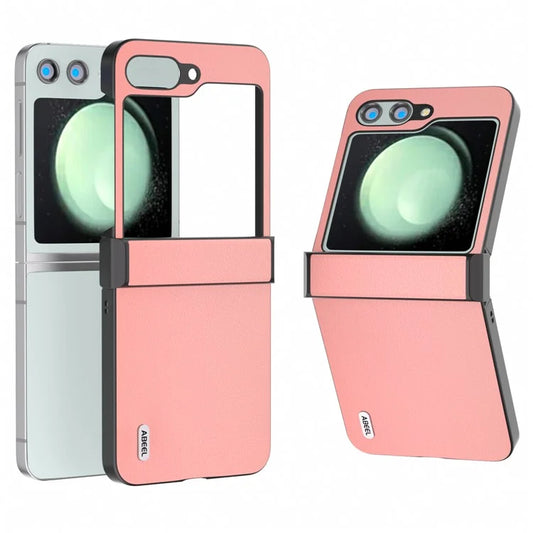ABEEL For Samsung Galaxy Z Flip5 5G Case Genuine Cow Leather Coated PC Cover with Hinge Design
