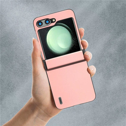 ABEEL For Samsung Galaxy Z Flip5 5G Case Genuine Cow Leather Coated PC Cover with Hinge Design