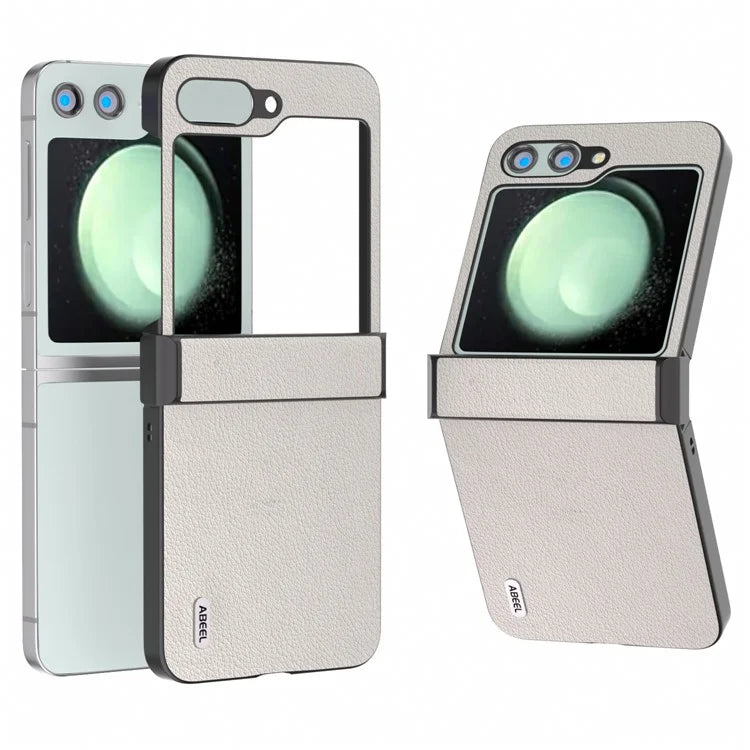 ABEEL For Samsung Galaxy Z Flip5 5G Case Genuine Cow Leather Coated PC Cover with Hinge Design
