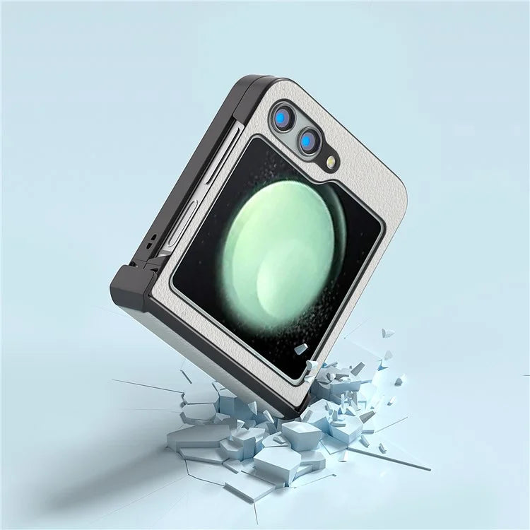 ABEEL For Samsung Galaxy Z Flip5 5G Case Genuine Cow Leather Coated PC Cover with Hinge Design