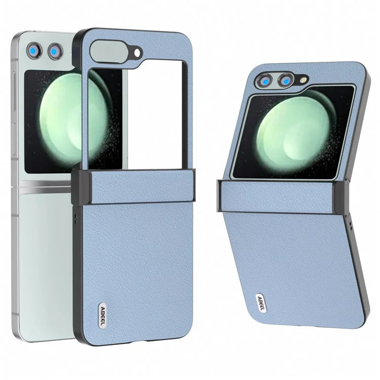 ABEEL For Samsung Galaxy Z Flip5 5G Case Genuine Cow Leather Coated PC Cover with Hinge Design
