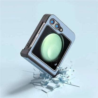 ABEEL For Samsung Galaxy Z Flip5 5G Case Genuine Cow Leather Coated PC Cover with Hinge Design
