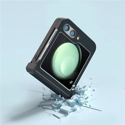 ABEEL For Samsung Galaxy Z Flip5 5G Case Genuine Cow Leather Coated PC Cover with Hinge Design