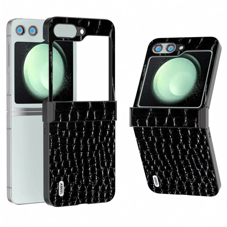 ABEEL For Samsung Galaxy Z Flip5 5G Case Hinge Protection Genuine Cow Leather+PC Cover
