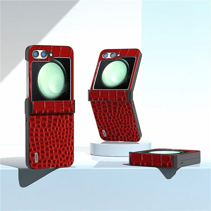ABEEL For Samsung Galaxy Z Flip5 5G Case Hinge Protection Genuine Cow Leather+PC Cover