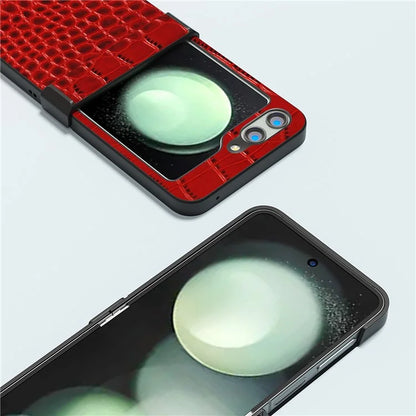 ABEEL For Samsung Galaxy Z Flip5 5G Case Hinge Protection Genuine Cow Leather+PC Cover