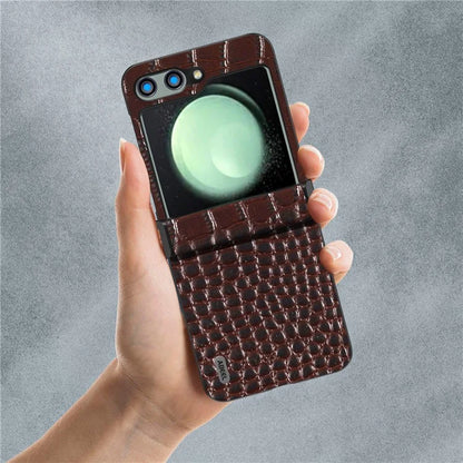 ABEEL For Samsung Galaxy Z Flip5 5G Case Hinge Protection Genuine Cow Leather+PC Cover