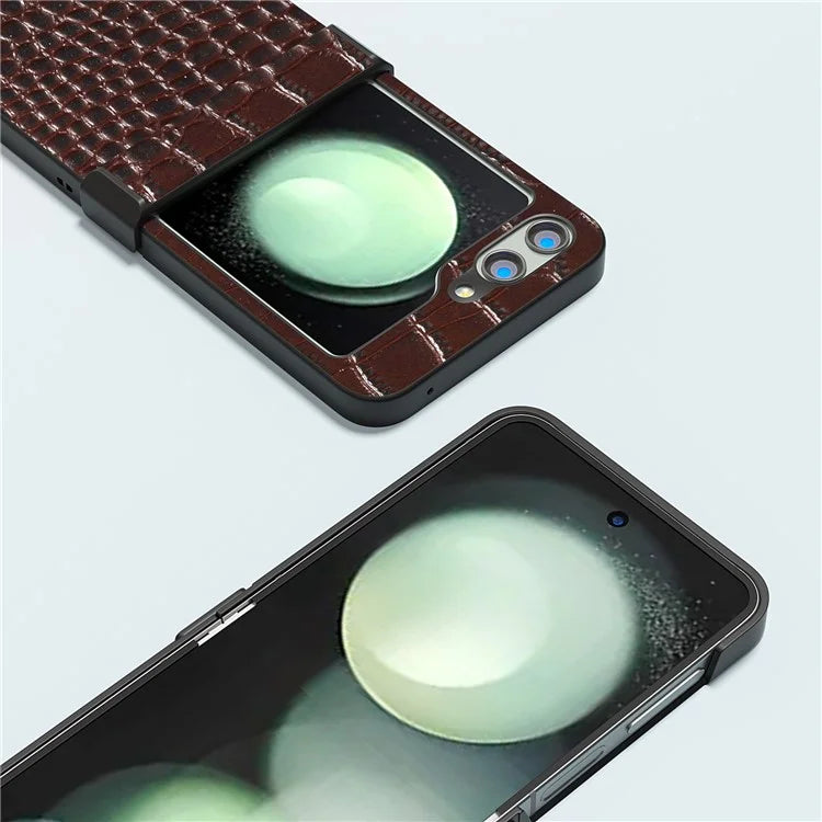 ABEEL For Samsung Galaxy Z Flip5 5G Case Hinge Protection Genuine Cow Leather+PC Cover