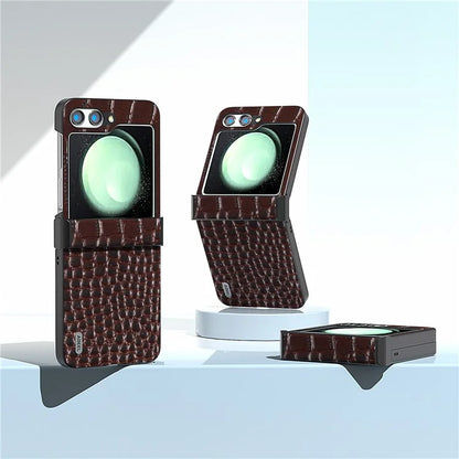 ABEEL For Samsung Galaxy Z Flip5 5G Case Hinge Protection Genuine Cow Leather+PC Cover