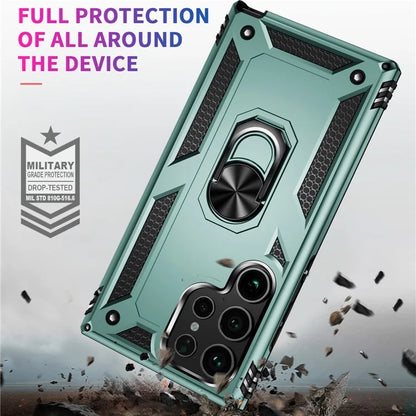For Samsung Galaxy S24 Ultra Case TPU+PC Ring Kickstand Phone Back Shellish Green
