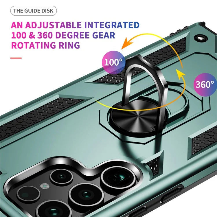 For Samsung Galaxy S24 Ultra Case TPU+PC Ring Kickstand Phone Back Shellish Green