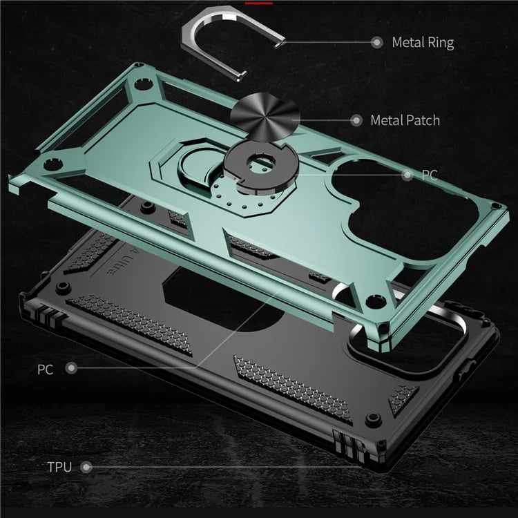 For Samsung Galaxy S24 Ultra Case TPU+PC Ring Kickstand Phone Back Shellish Green