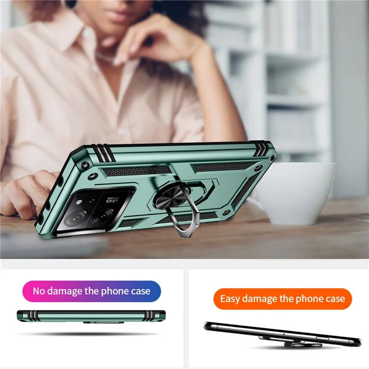 Xiaomi 13T / 13T Pro / Redmi K60 Ultra Case TPU+PC Rotating Ring Kickstand Cell Phone Coverish Green