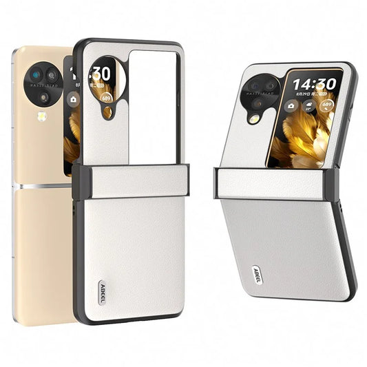 ABEEL For Oppo Find N3 Flip 5G Case Genuine Cow Leather+PC Hinge Protection Phone Cover