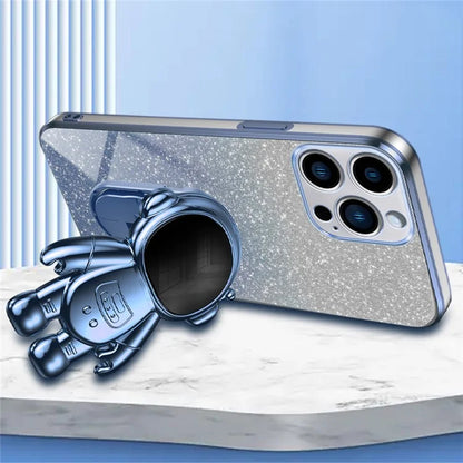 For iPhone 14 Pro Case Electroplating Astronaut Kickstand PC+TPU Phone Cover