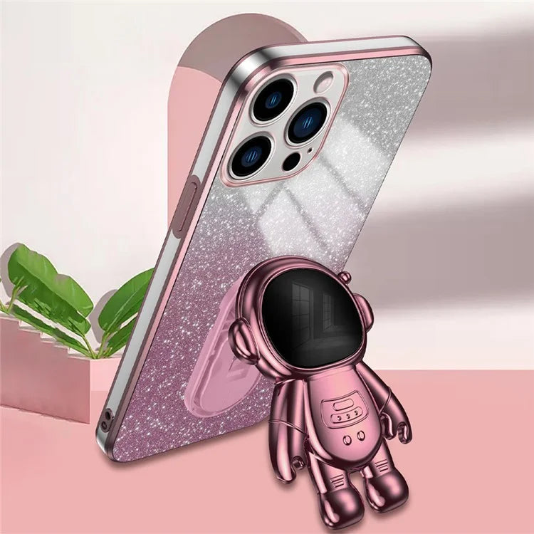 For iPhone 14 Pro Case Electroplating Astronaut Kickstand PC+TPU Phone Cover