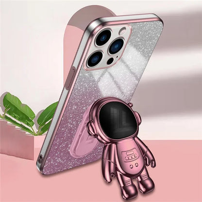 For iPhone 14 Pro Case Electroplating Astronaut Kickstand PC+TPU Phone Cover