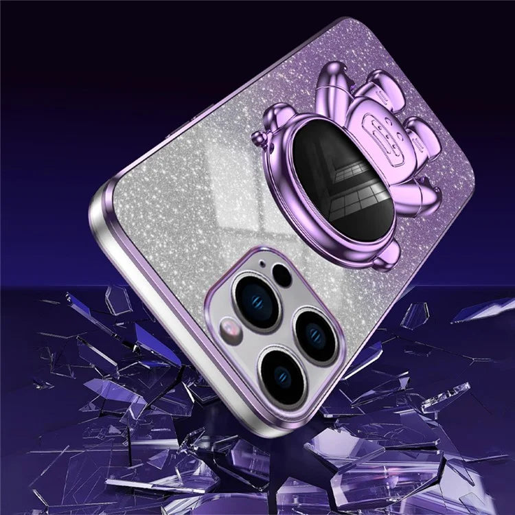 For iPhone 14 Pro Case Electroplating Astronaut Kickstand PC+TPU Phone Cover