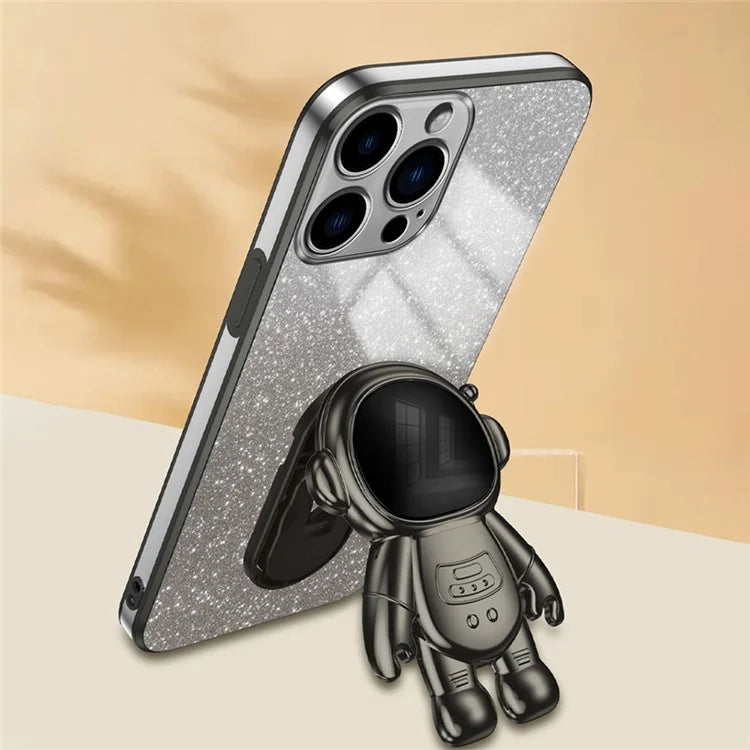 For iPhone 15 Pro Max Case PC+TPU Shell Electroplating Astronaut Kickstand Phone Cover