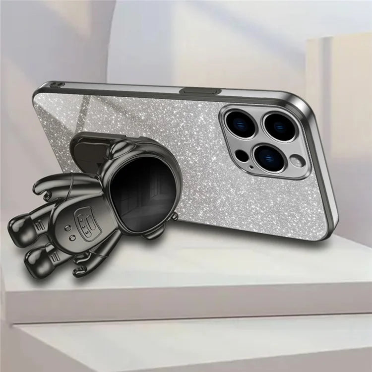 For iPhone 15 Pro Max Case PC+TPU Shell Electroplating Astronaut Kickstand Phone Cover