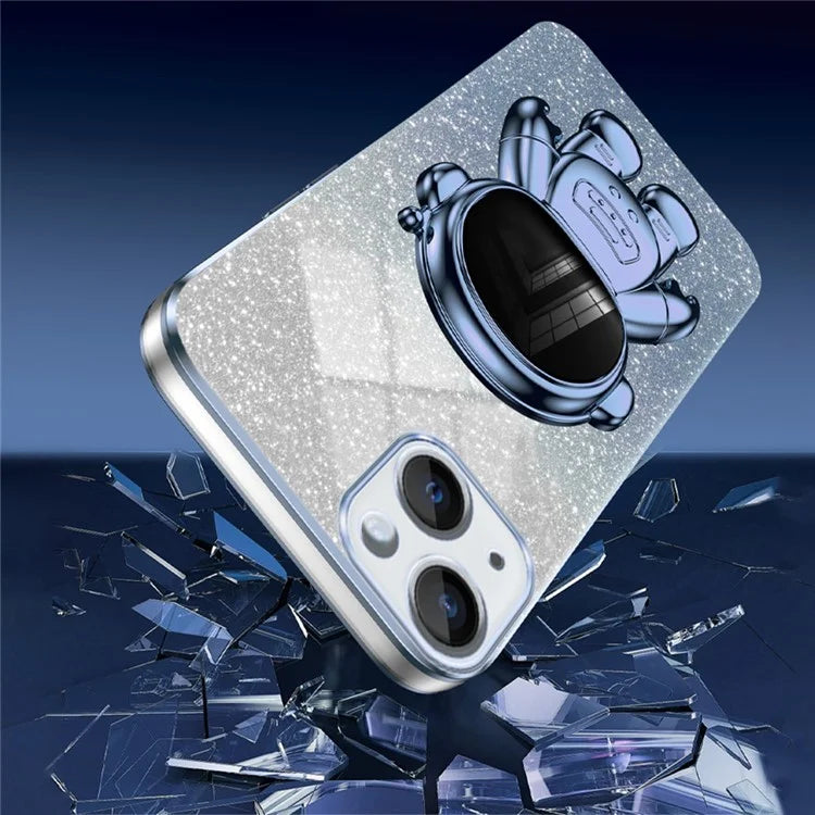 For iPhone 14 Plus Case PC+TPU Phone Cover Back Shell with Astronaut Kickstand