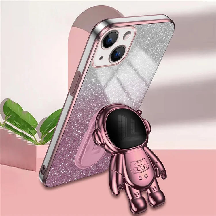 For iPhone 14 Plus Case PC+TPU Phone Cover Back Shell with Astronaut Kickstand