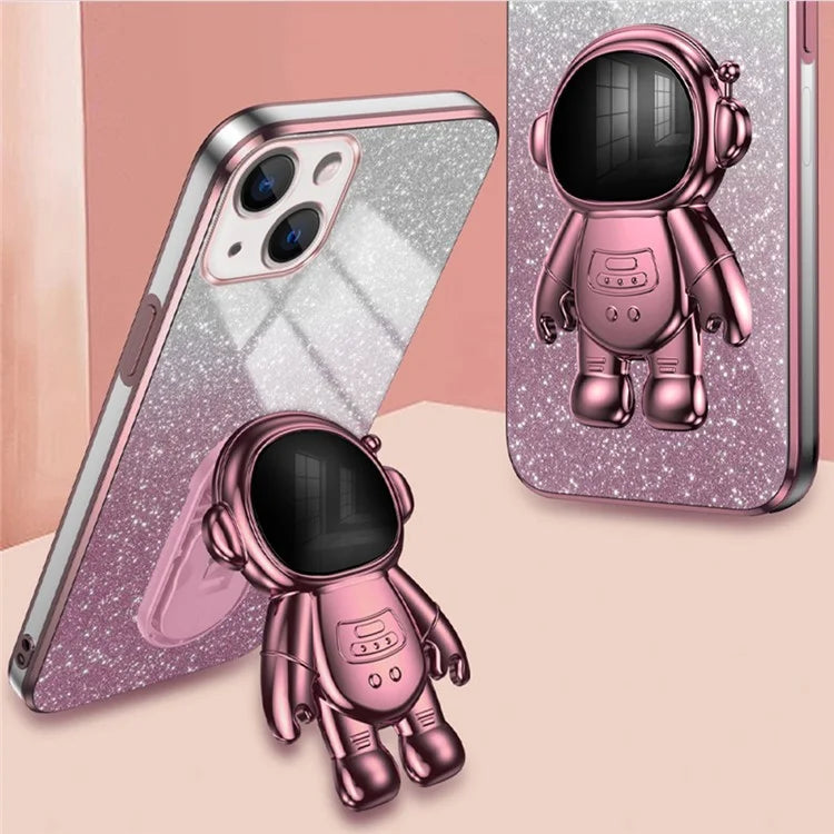 For iPhone 14 Plus Case PC+TPU Phone Cover Back Shell with Astronaut Kickstand