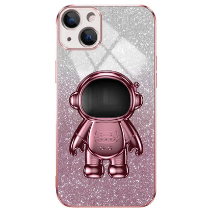 For iPhone 15 Plus Case Electroplating Kickstand PC+TPU Mobile Phone Cover