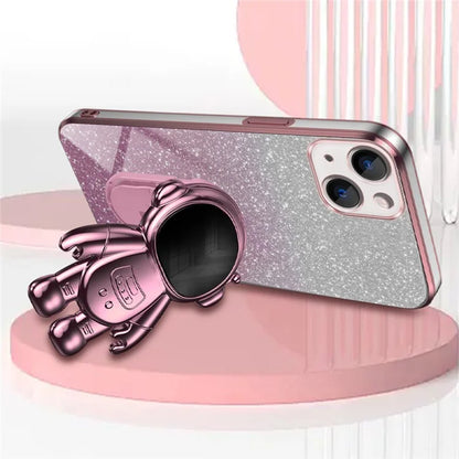 For iPhone 15 Plus Case Electroplating Kickstand PC+TPU Mobile Phone Cover