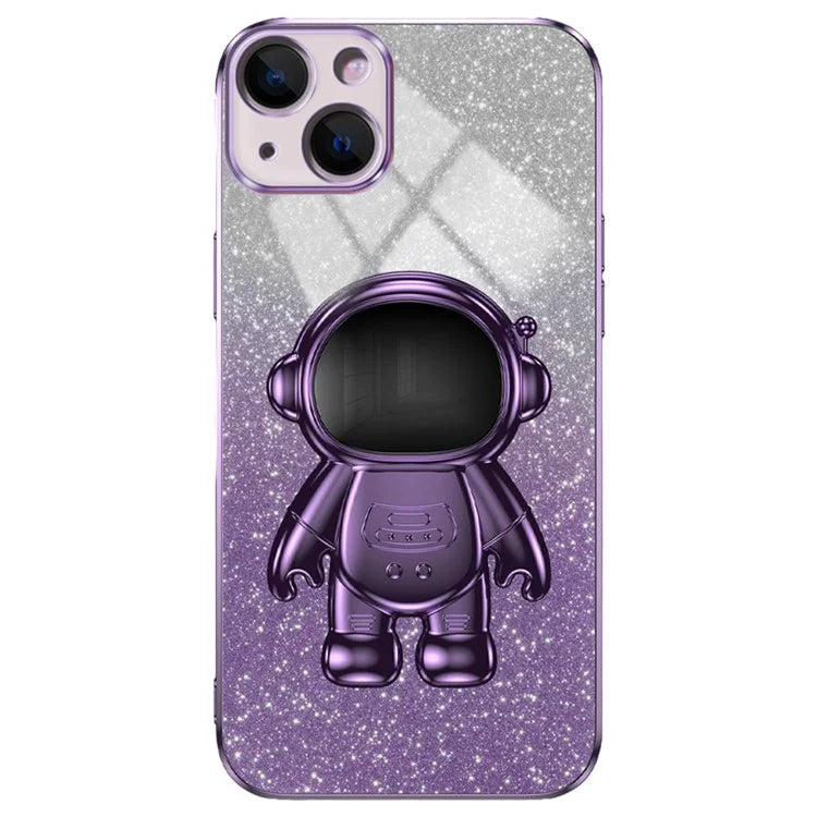 For iPhone 15 Plus Case Electroplating Kickstand PC+TPU Mobile Phone Cover