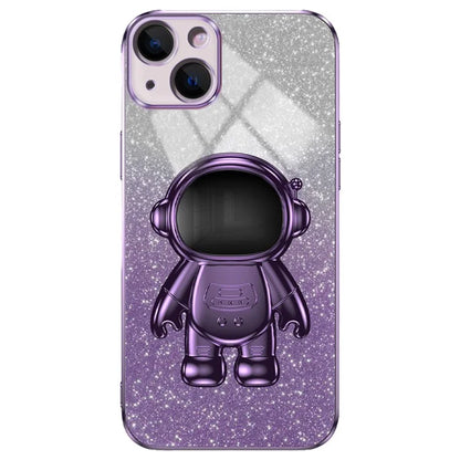 For iPhone 15 Plus Case Electroplating Kickstand PC+TPU Mobile Phone Cover
