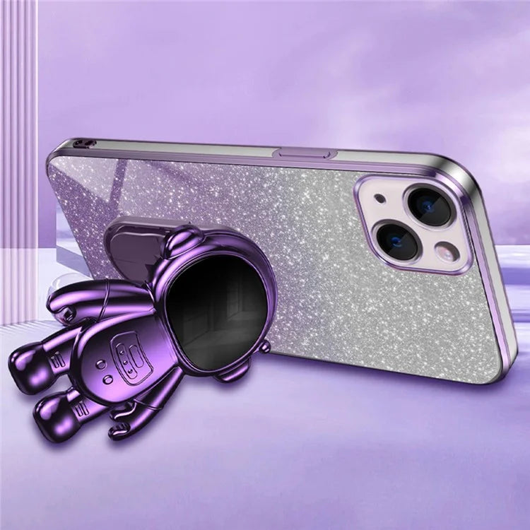 For iPhone 15 Plus Case Electroplating Kickstand PC+TPU Mobile Phone Cover