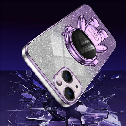 For iPhone 15 Plus Case Electroplating Kickstand PC+TPU Mobile Phone Cover