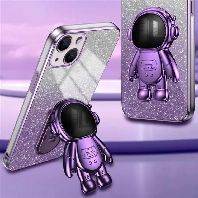 For iPhone 15 Plus Case Electroplating Kickstand PC+TPU Mobile Phone Cover