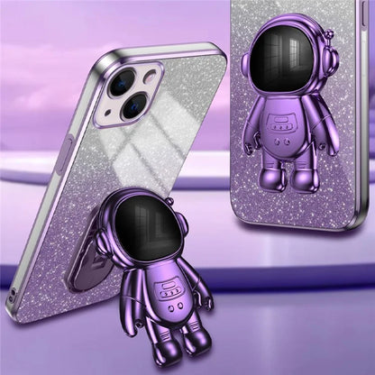 For iPhone 15 Plus Case Electroplating Kickstand PC+TPU Mobile Phone Cover