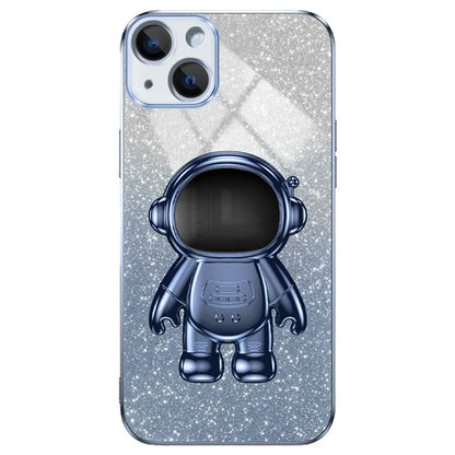 For iPhone 15 Plus Case Electroplating Kickstand PC+TPU Mobile Phone Cover