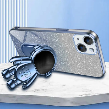 For iPhone 15 Plus Case Electroplating Kickstand PC+TPU Mobile Phone Cover