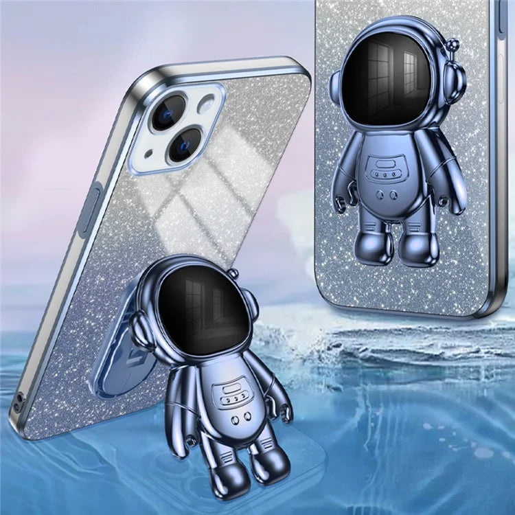 For iPhone 15 Plus Case Electroplating Kickstand PC+TPU Mobile Phone Cover