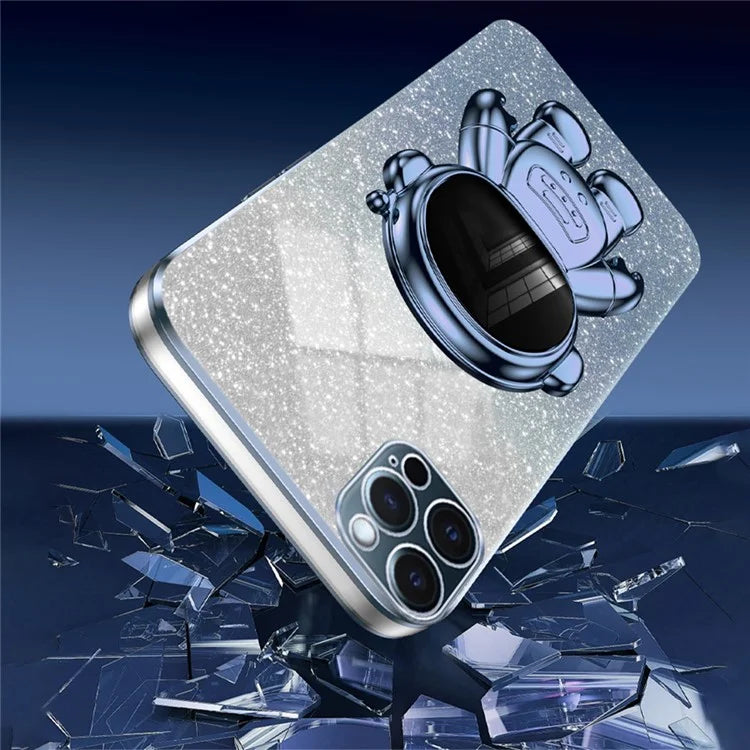 Glittery Powder Decor Cover for iPhone 12 Pro Case Kickstand PC+TPU Phone Shell