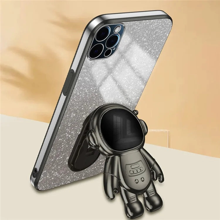 Glittery Powder Decor Cover for iPhone 12 Pro Case Kickstand PC+TPU Phone Shell