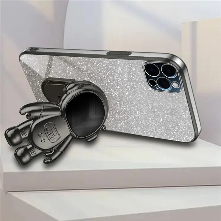 Glittery Powder Decor Cover for iPhone 12 Pro Case Kickstand PC+TPU Phone Shell