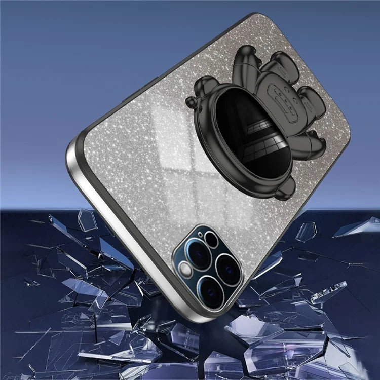 Glittery Powder Decor Cover for iPhone 12 Pro Case Kickstand PC+TPU Phone Shell
