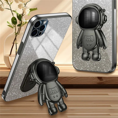 Glittery Powder Decor Cover for iPhone 12 Pro Case Kickstand PC+TPU Phone Shell